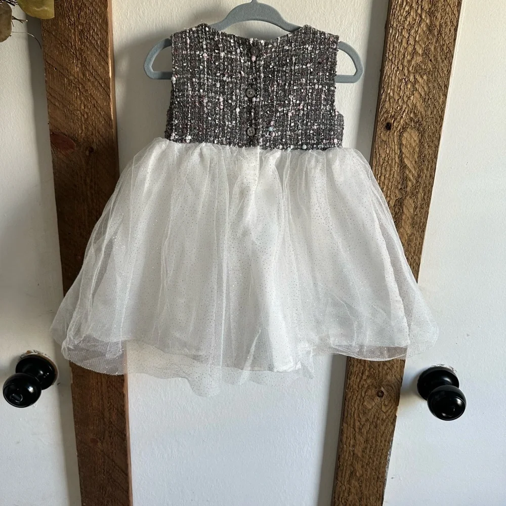 Blueberi Boulevard 2T Girl Formal Dress Tweed Tulle Lined Sleeveless Blingy Tutu
